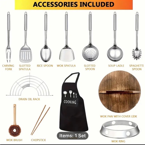 Black Hammered Wok Set with Wooden Handle - Picture 3 of 8